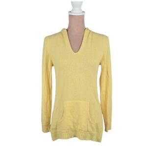 Lord & Taylor 100% Cashmere Hooded Sweater Hoodie V Neck Butter Yellow Medium